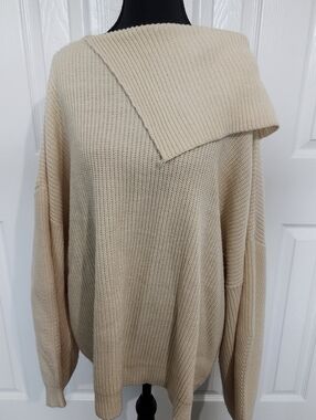 Eloquii Size 26/28 White Fold Over Collar Oversize Cozy Sweater